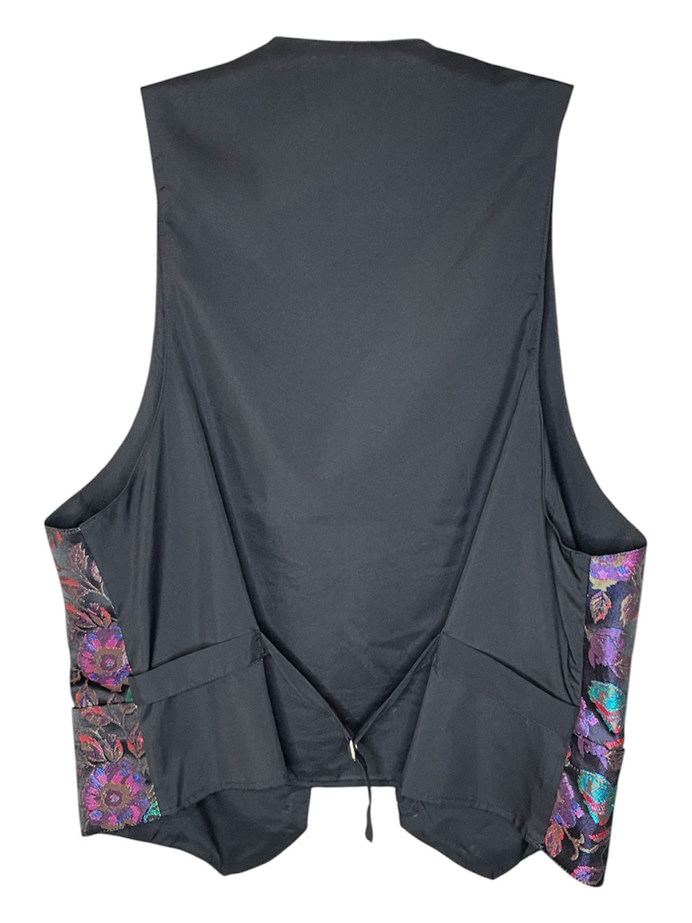 Vintage 80’s Brocade Floral Button Vest - Multicolor on Black Sz S - Picture 2 of 5